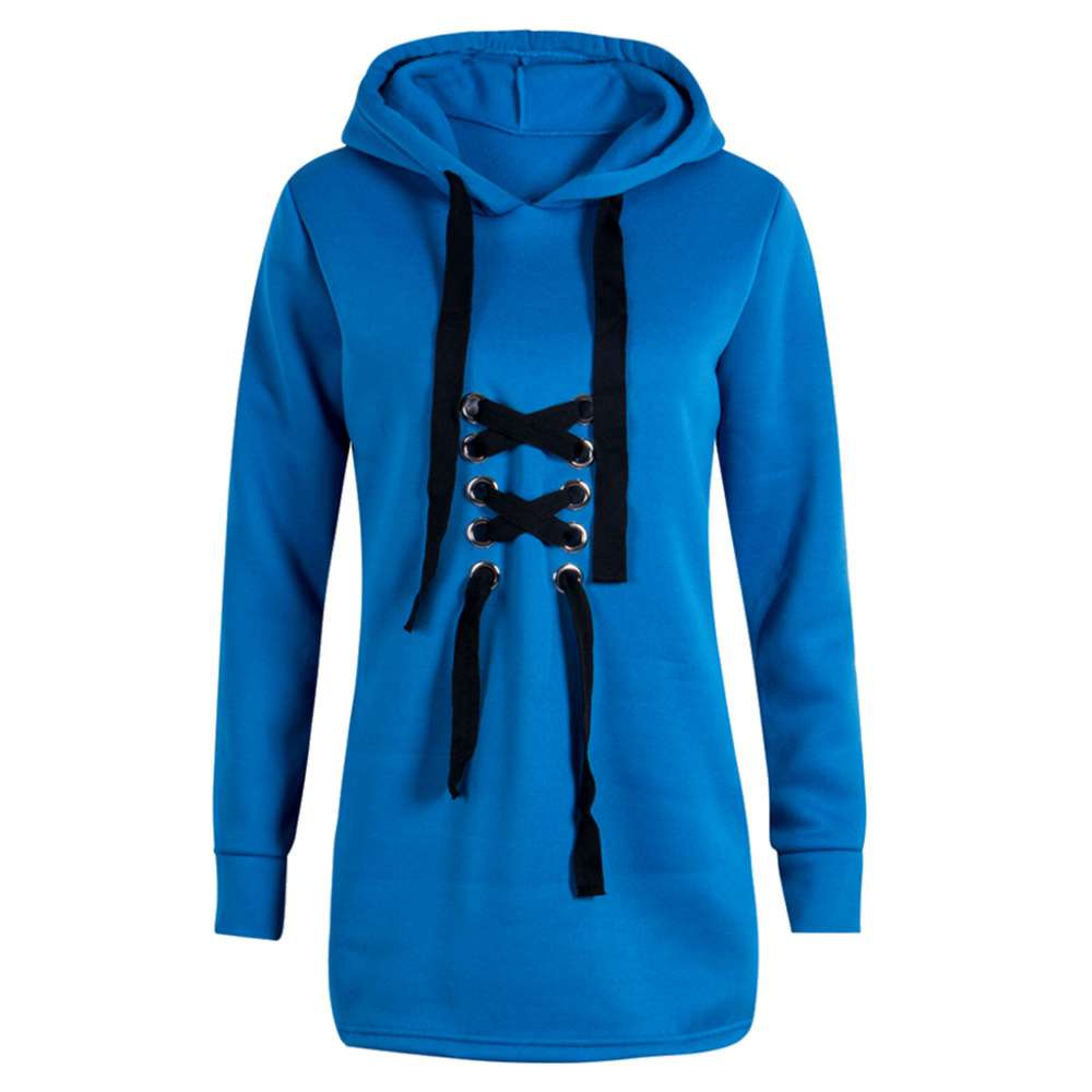 Blue Lace-Up Longline Hoodie